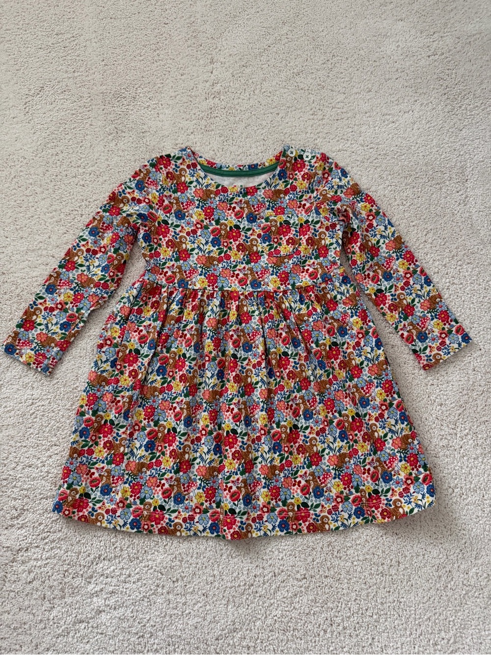 Toddler girls size 3-4 Mini Boden Floral Long-Sleeve Dress with puppies